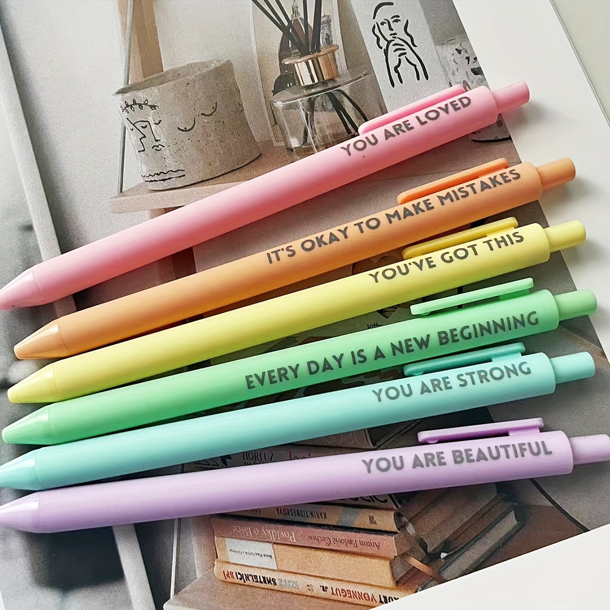 6-Pack Motivational Rollerball Pens – Gentle Encouragement for Everyday Writing
