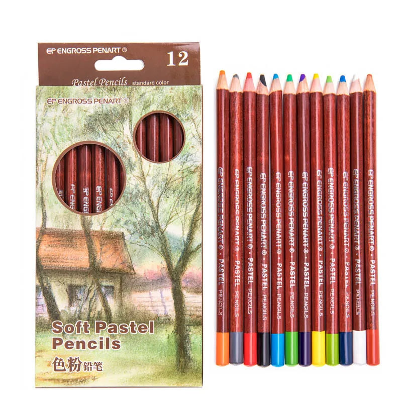 12Pcs Wood Pastel Pencil Set curated for expressive learning