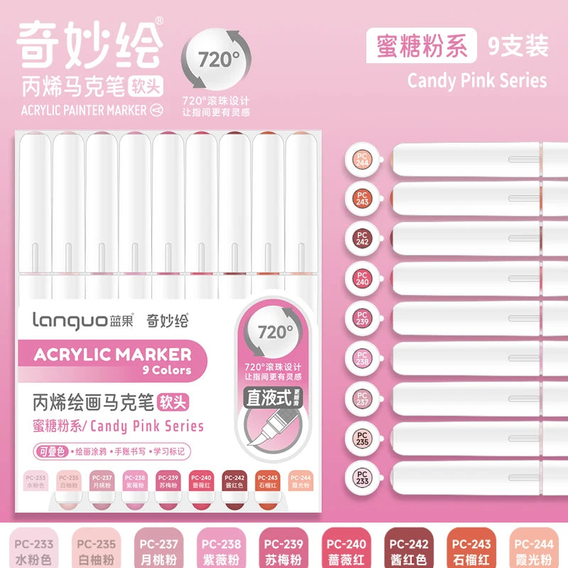 9pc Soft Brush Acrylic Marker Set – Vibrant DIY Paint Pens for Students & Artists