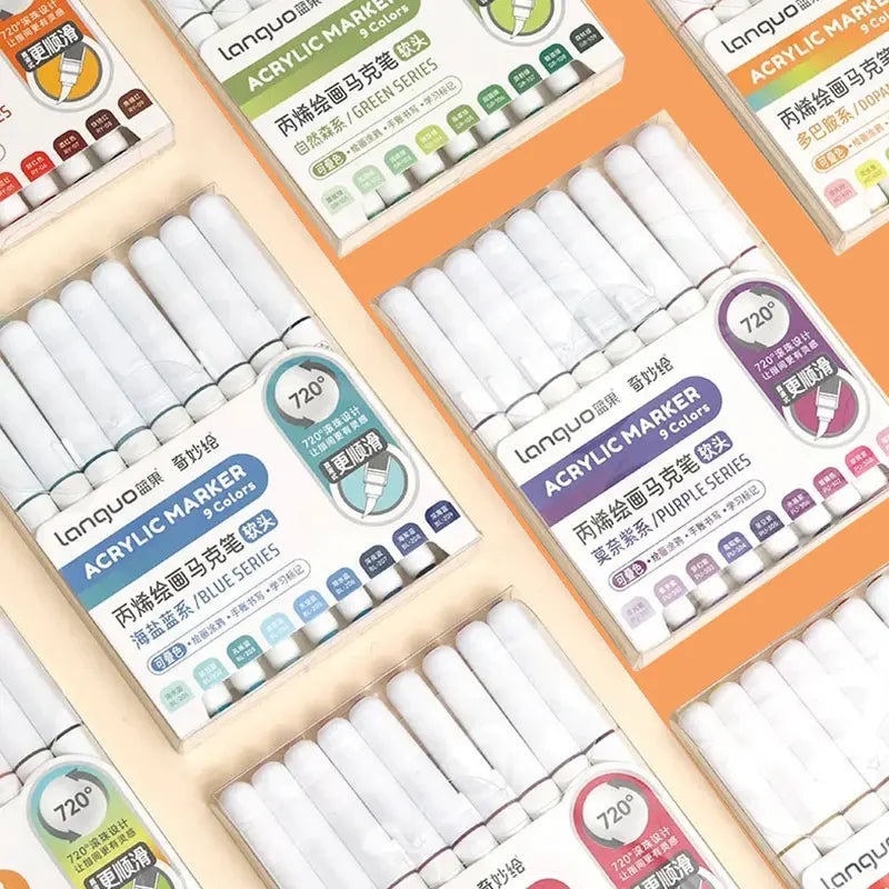 9pc Soft Brush Acrylic Marker Set – Vibrant DIY Paint Pens for Students & Artists