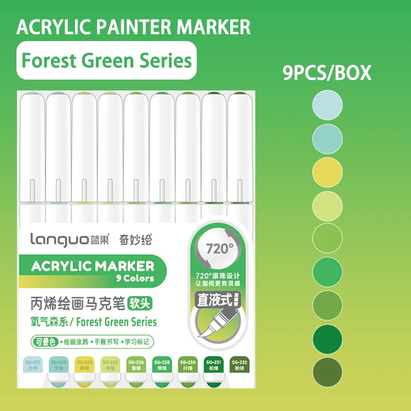 9pc Soft Brush Acrylic Marker Set – Vibrant DIY Paint Pens for Students & Artists