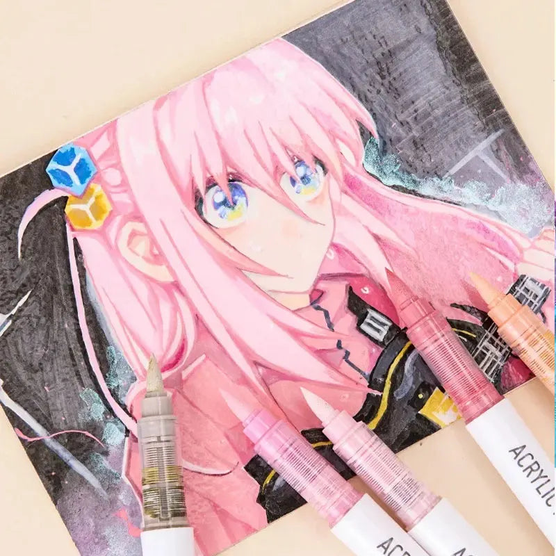 9pc Soft Brush Acrylic Marker Set – Vibrant DIY Paint Pens for Students & Artists