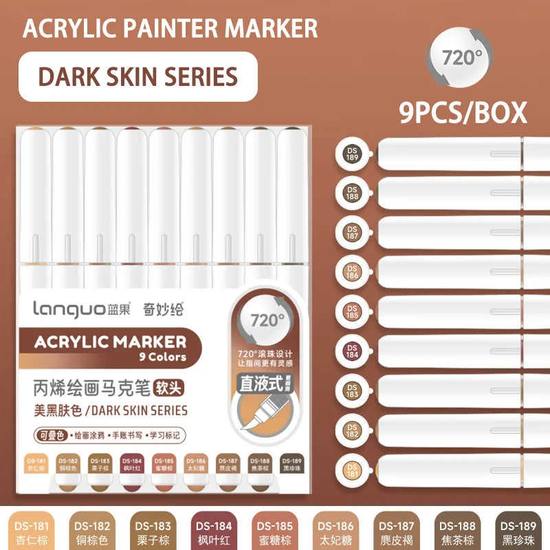 9pc Soft Brush Acrylic Marker Set – Vibrant DIY Paint Pens for Students & Artists