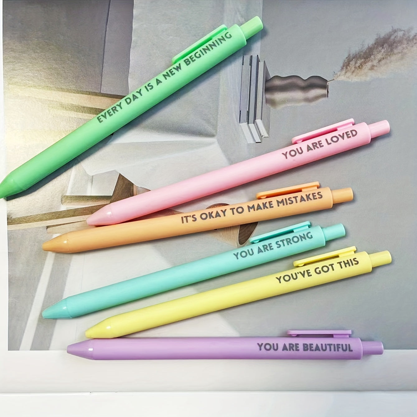 6-Pack Motivational Rollerball Pens – Gentle Encouragement for Everyday Writing